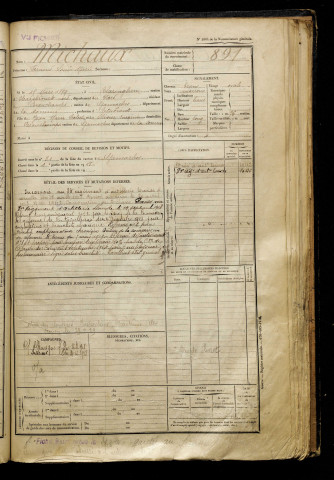 Michaux, Fernand Louis Marie, né le 15 mars 1899 à Blaringhem (Nord), classe 1919, matricule n° 891, Bureau de recrutement d'Abbeville