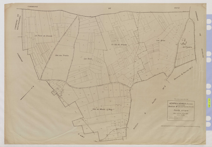 Plan du cadastre rénové - Verpillières : section B