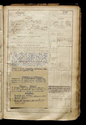 Saint, Emile Octave, né le 16 avril 1881 à Thézy-Glimont (Somme), classe 1901, matricule n° 777, Bureau de recrutement d'Amiens