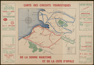 Carte des circuits touristiques de la Somme maritime et de la Côte d'Opale. Abbeville centre de Tourisme. La plage, la chasse, la pêche en Picardie