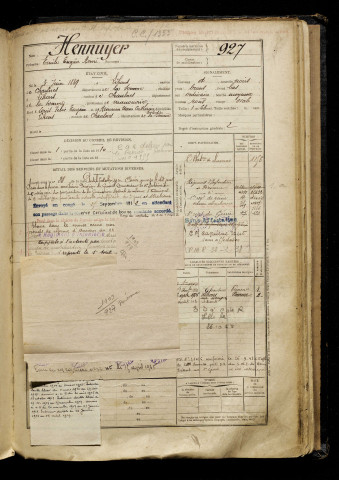 Hennuyer, Emile Eugène Henri, né le 03 juin 1889 à Lihons (Somme), classe 1909, matricule n° 927, Bureau de recrutement de Péronne