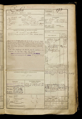 Cochu, Henri Isidore Alphonse, né le 27 août 1896 à Bus-la-Mésière (Somme), classe 1916, matricule n° 175, Bureau de recrutement de Péronne