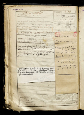Fauvelle, Fernand Henri Edouard, né le 01 octobre 1901 à Prouzel (Somme), classe 1921, matricule n° 235, Bureau de recrutement d'Amiens