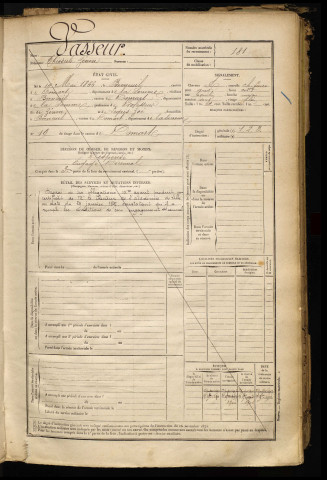 Vasseur, Théodule Zénou, né le 14 mai 1866 à Berneuil (Somme), classe 1886, matricule n° 181, Bureau de recrutement d'Abbeville