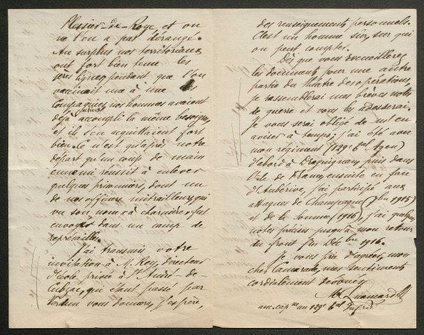 Témoignage de Quancard, Marcel (Capitaine) et correspondance avec Jacques Péricard