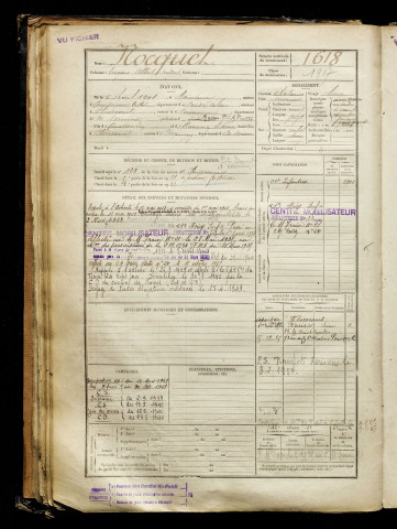 Nocquet, Eugène Albert Prudent, né le 06 avril 1901 à Maintenay (Pas-de-Calais), classe 1921, matricule n° 1618, Bureau de recrutement d'Amiens