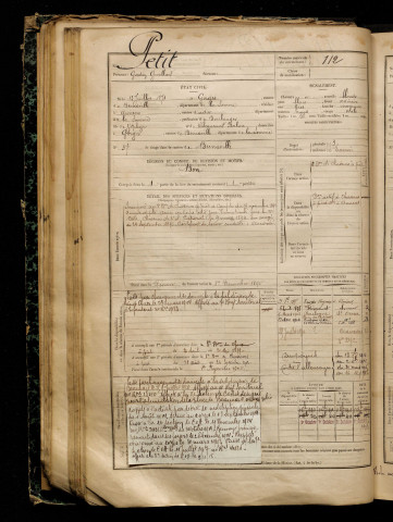 Petit, Gaston Gualbert, né le 13 juillet 1871 à Gorges (Somme), classe 1891, matricule n° 112, Bureau de recrutement d'Abbeville