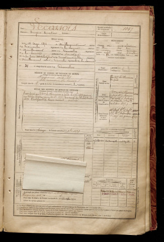 Lecossois, Eugène Ernest, né le 12 mai 1873 à Bouillancourt-en-Séry (Somme), classe 1893, matricule n° 1267, Bureau de recrutement d'Abbeville