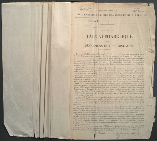 Table des successions et absences du bureau d'Amiens