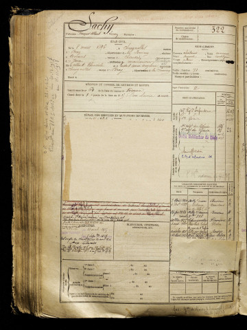 Sachy, François Albert Lucien, né le 08 mars 1896 à Chuignolles (Somme), classe 1916, matricule n° 322, Bureau de recrutement de Péronne
