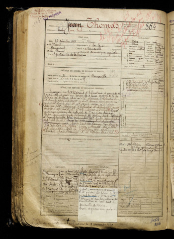 Thomas, Jean Paul, né le 22 décembre 1898 à Paris 10e Arrondissement (Paris), classe 1918, matricule n° 864, Bureau de recrutement d'Abbeville