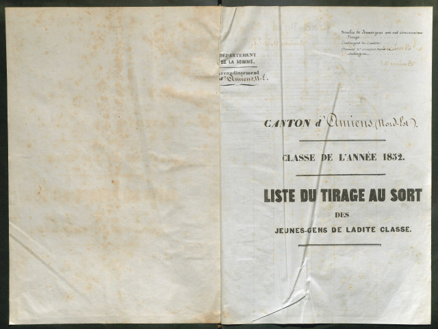 Tirage au sort (arrondissement d'Amiens) de l'année 1852