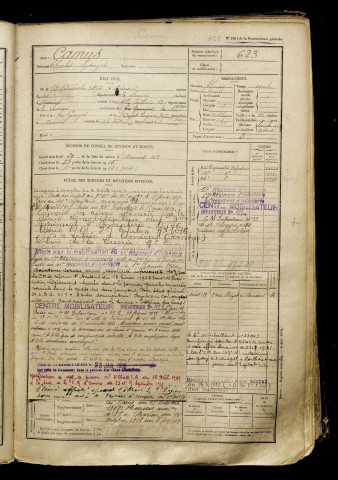 Camus, Charles Georges, né le 13 décembre 1896 à Amiens (Somme), classe 1916, matricule n° 623, Bureau de recrutement d'Amiens