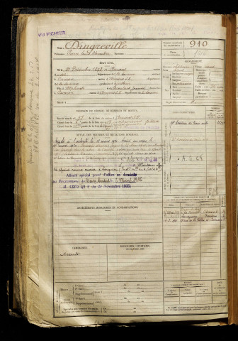 Dingreville, Pierre Louis Alexandre, né le 21 décembre 1898 à Amiens (Somme), classe 1918, matricule n° 910, Bureau de recrutement d'Amiens