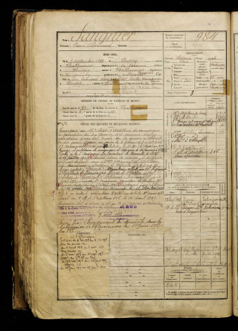 Sangnier, Pierre Florimond, né le 05 septembre 1899 à Huppy (Somme), classe 1919, matricule n° 984, Bureau de recrutement d'Abbeville