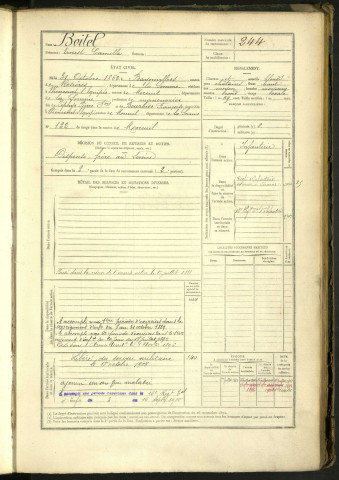 Boitel, Ernest Camille, né le 31 octobre 1862 à Bayonvillers (Somme, France), classe 1882, matricule n° 244, Bureau de recrutement de Péronne