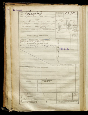 Guédés, Jean Marie, né le 13 juillet 1901 à Chiry-Ourscamp (Oise), classe 1921, matricule n° 1572, Bureau de recrutement d'Amiens