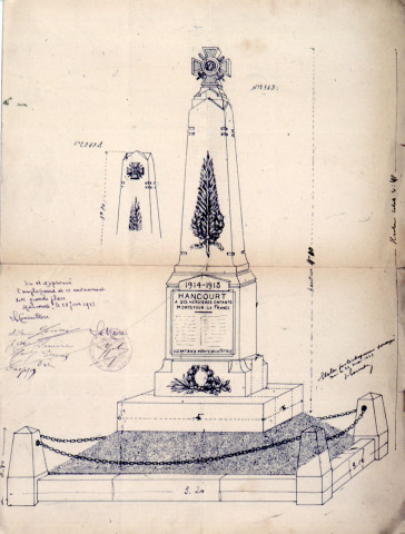 Guerre 1914-1918. Projet de monument aux morts de la commune de Hancourt