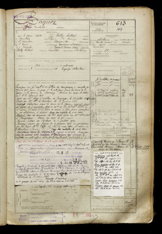Boquet, Jean Constant, né le 06 juin 1900 à Sailly-Saillisel (Somme), classe 1920, matricule n° 613, Bureau de recrutement de Péronne