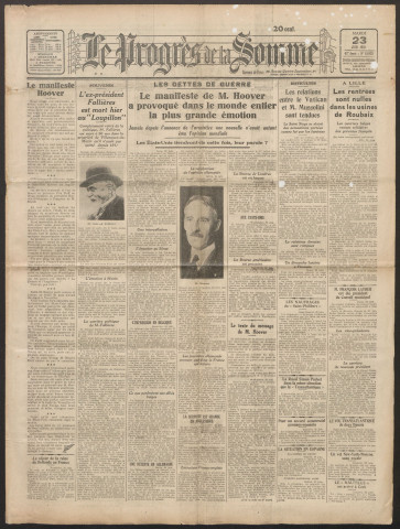 Le Progrès de la Somme, numéro 18925, 23 juin 1931