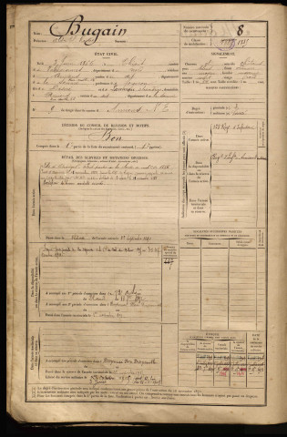 Bugain, Ald- El- Kader, né le 03 juin 1867 à Thiant (Nord), classe 1887, matricule n° 8, Bureau de recrutement d'Amiens