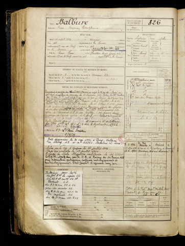 Balbure, Pierre Benjamin Hippolyte, né le 18 août 1899 à Amiens (Somme), classe 1919, matricule n° 826, Bureau de recrutement d'Amiens