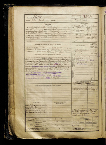 Bon, Jules Joseph, né le 16 janvier 1898 à Amiens (Somme), classe 1918, matricule n° 1294, Bureau de recrutement d'Amiens
