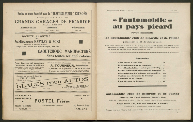 L'Automobile au Pays Picard. Revue mensuelle de l'Automobile-Club de Picardie et de l'Aisne, 335, août 1939