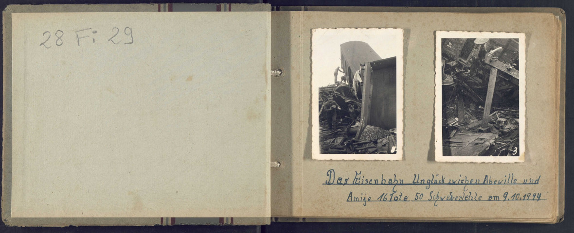 Album photographique d'un soldat de la Wehrmacht . « Catastrophe ferroviaire entre Abbeville et Amiens 16 morts et 50 blessés graves le 9 octobre 1944 ». Cimetière militaire allemand de Mareuil (Somme)