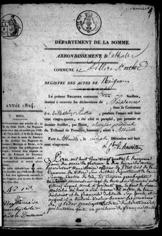 Villers-sur-Authie : naissances (1824-1862), mariages (1824-1852), décès (1824-1852)