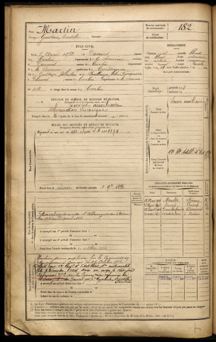 Martin, Gustave Eusèbe, né le 07 avril 1872 à Daours (Somme), classe 1892, matricule n° 182, Bureau de recrutement d'Amiens