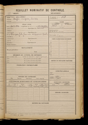 Alipré, Roger Eugène Julien, né le 30 juillet 1897 à Beauvoir-Wavans (Pas-de-Calais), classe 1917, matricule n° 808, Bureau de recrutement d'Abbeville