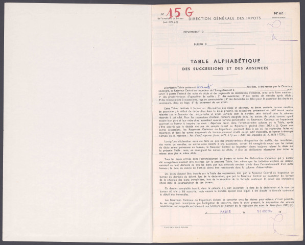 Table des successions et absences du bureau de Gamaches