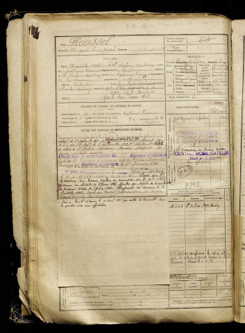 Roussel, Auguste Louis Joseph, né le 28 août 1896 à Saint-Aubin-Montenoy (Somme), classe 1916, matricule n° 60, Bureau de recrutement d'Amiens
