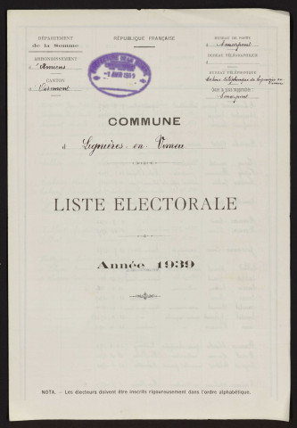 Liste électorale : Lignières-en-Vimeu