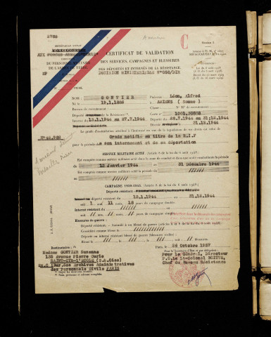 Gontier, Léon Alfred, né le 19 janvier 1886 à Amiens (Somme), classe 1906, matricule n° 676, Bureau de recrutement d'Amiens