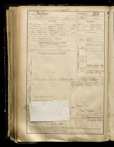 Dufour, Paul Charles Jules Nicolas, né le 06 juin 1876 à Muirancourt (Oise), classe 1896, matricule n° 334, Bureau de recrutement de Péronne