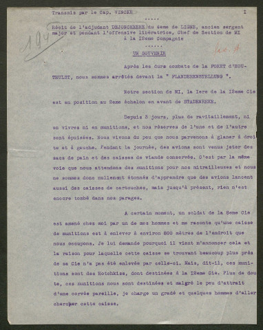 Témoignage de Dejonckeere (Adjudant) et correspondance avec Jacques Péricard