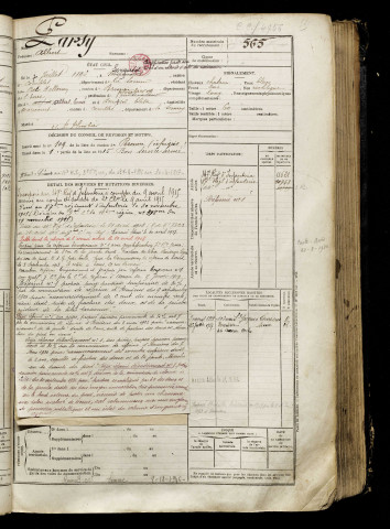 Parsy, Albert, né le 07 juillet 1896 à Longueval (Somme), classe 1916, matricule n° 565, Bureau de recrutement de Péronne