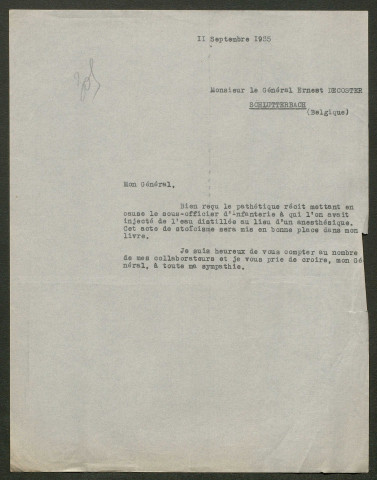 Témoignage de Decoster, Ernest (Général - ex médecin militaire au 6ème d'Artillerie)) et correspondance avec Jacques Péricard