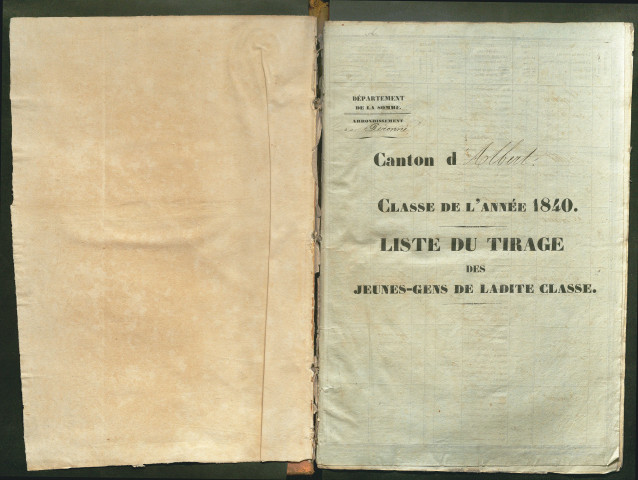 Tirage au sort (arrondissement de Péronne) de l'année 1840