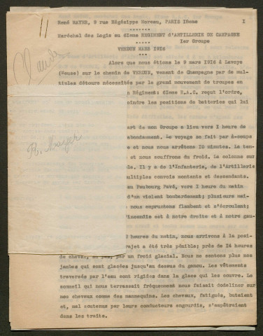 Témoignage de Mayer, René et correspondance avec Jacques Péricard