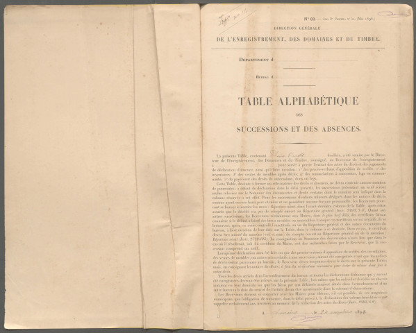 Table des successions et absences du bureau d'Ault