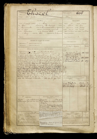 Thorel, Abel Gaston, né le 05 août 1887 à Arry (Somme), classe 1907, matricule n° 608, Bureau de recrutement d'Abbeville