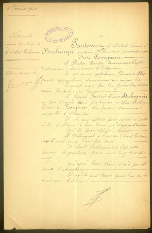 Chaulnes. Demande d'indemnisation des dommages de guerre : dossier Duhennois-Borgnon