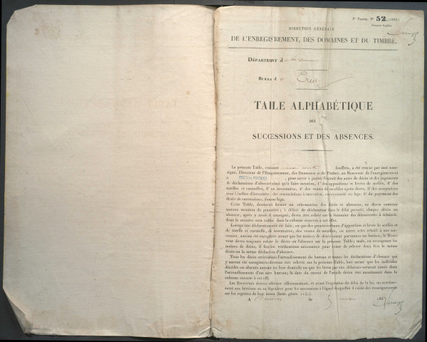 Table des successions et absences du bureau de Crécy-en-Ponthieu