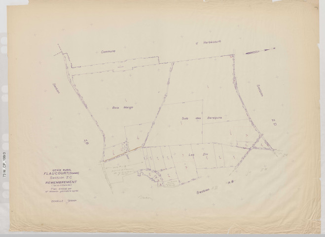 Plan du cadastre rénové - Flaucourt : section ZC