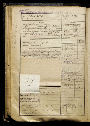 Fontana, André Henri, né le 26 avril 1898 à Havre (Le) (Seine-Maritime), classe 1918, matricule n° 656, Bureau de recrutement d'Amiens