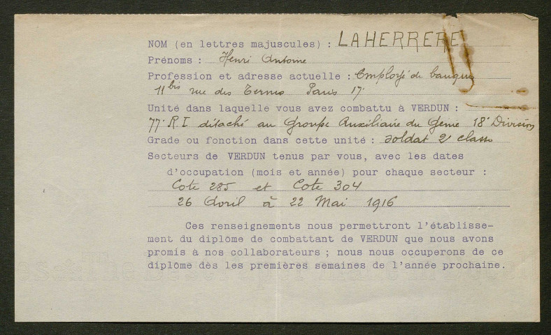 Témoignage de Laherreré, Henri et correspondance avec Jacques Péricard