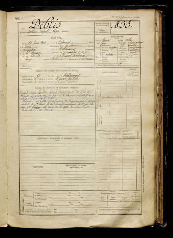 Debris, Aurélien Léopold Roger, né le 14 juin 1901 à Velennes (Somme), classe 1921, matricule n° 853, Bureau de recrutement d'Abbeville